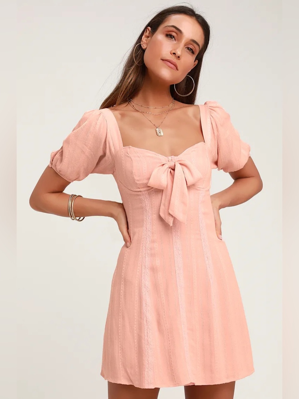 Lulus Pretty‎ Blush Pink Puff Sleeve Dress A-line XS
